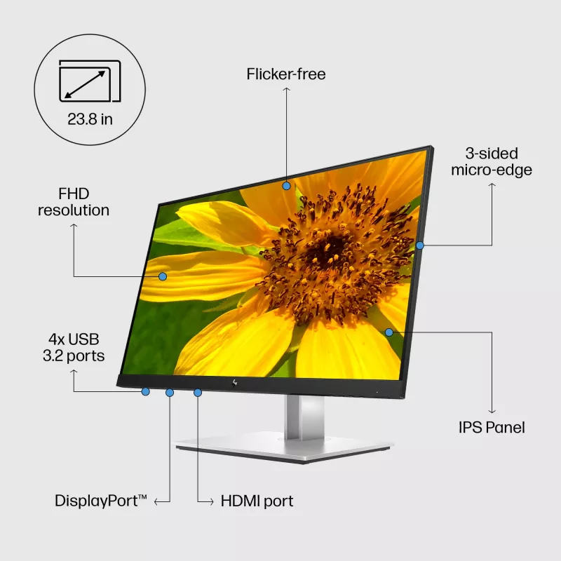 HP E-Series E24 G4 FHD Monitor, 60.5 cm (23.8 inch), 1920 x 1080 pixels, Full HD, LCD, 5 ms, Black