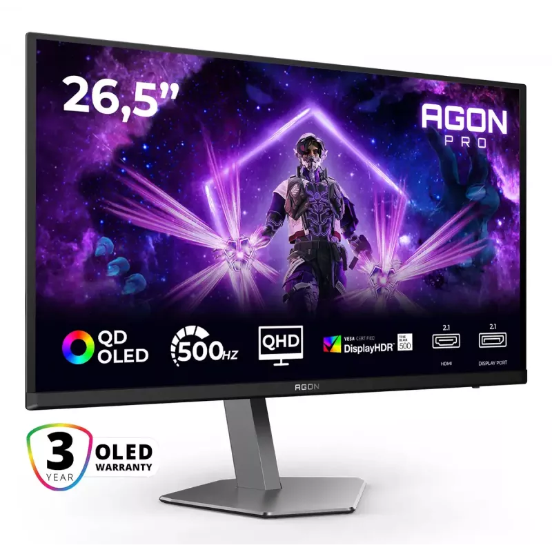 AOC AGON PRO AG276QKD2 computer monitor 67.3 cm (26.5 inch) 2560 x 1440 pixels Quad HD QD-OLED Black, Grey