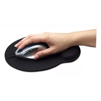 Manhattan Wrist Gel Support Pad and Mouse Mat, Black, 241 × 203 × 40 mm, non slip base, Lifetime Warranty, Card Retail Packaging