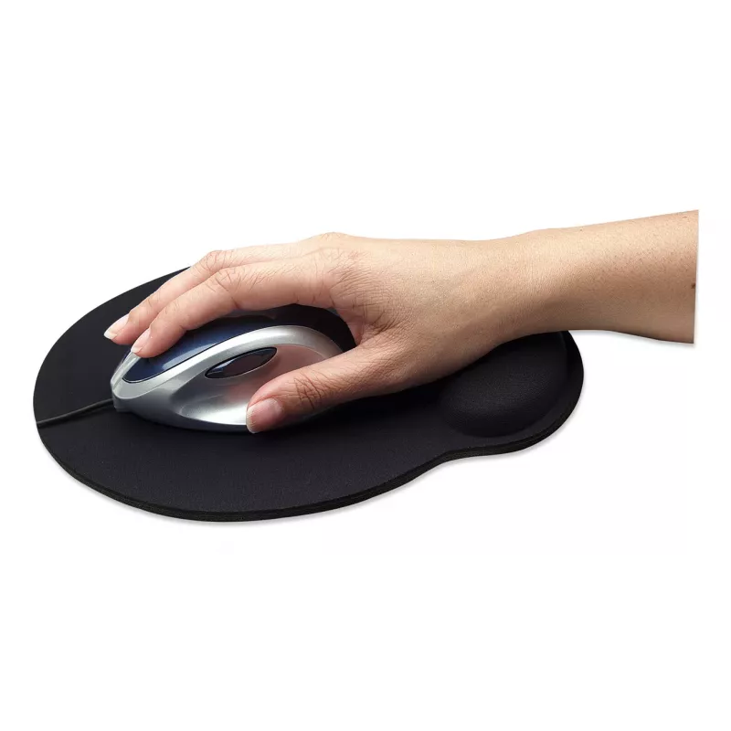 Manhattan Wrist Gel Support Pad and Mouse Mat, Black, 241 × 203 × 40 mm, non slip base, Lifetime Warranty, Card Retail Packaging