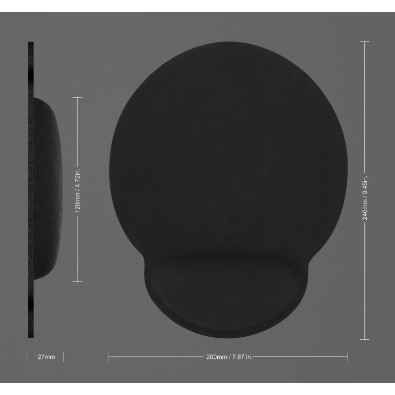 Manhattan Wrist Gel Support Pad and Mouse Mat, Black, 241 × 203 × 40 mm, non slip base, Lifetime Warranty, Card Retail Packaging