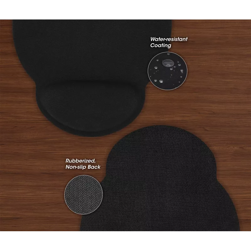 Manhattan Wrist Gel Support Pad and Mouse Mat, Black, 241 × 203 × 40 mm, non slip base, Lifetime Warranty, Card Retail Packaging