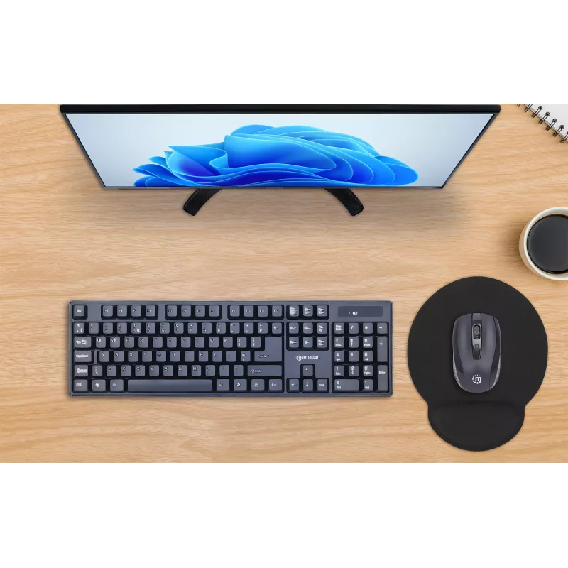 Manhattan Wrist Gel Support Pad and Mouse Mat, Black, 241 × 203 × 40 mm, non slip base, Lifetime Warranty, Card Retail Packaging