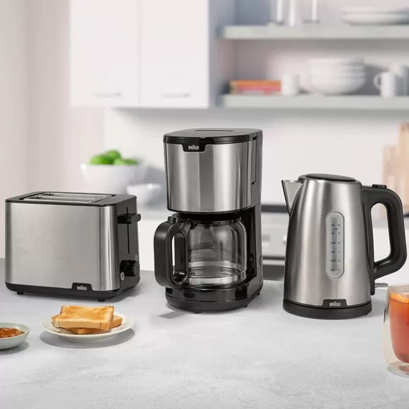 Braun PurShine WK102AI-WK1500BK electric kettle 1.7 L 2200 W Black, Stainless steel