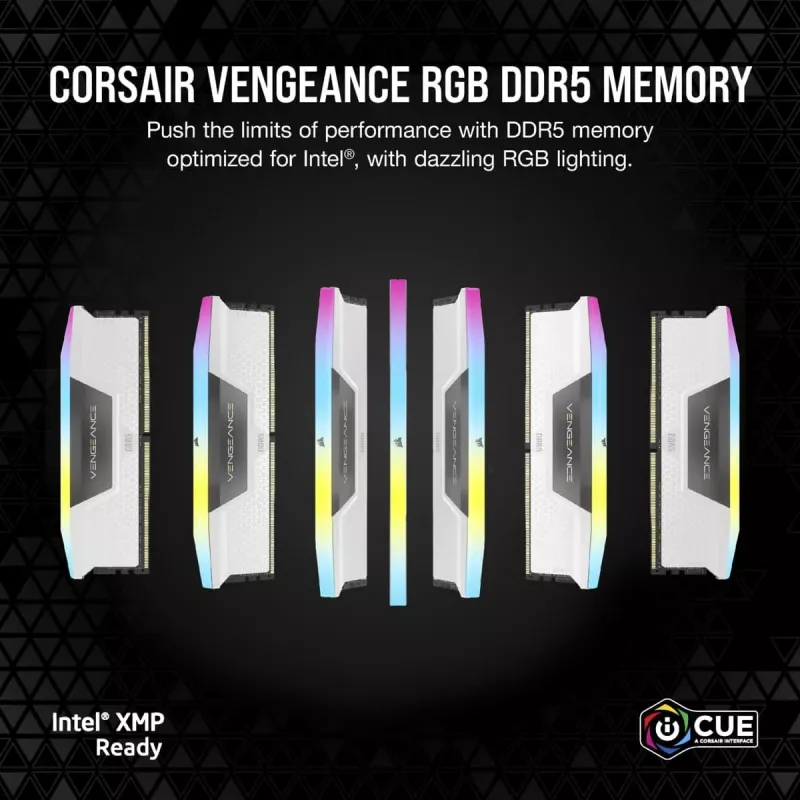 CORSAIR Memory 64GB DDR5 (2x32gb) Dram 5200mt/s CL40 Memory Kit Vengeance RGB White