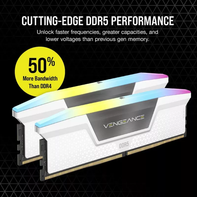 CORSAIR Memory 64GB DDR5 (2x32gb) Dram 5200mt/s CL40 Memory Kit Vengeance RGB White