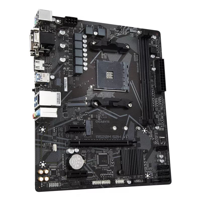 GIGABYTE A520M S2H Motherboard - Supports AMD Ryzen 5000 Series AM4 CPUs, 4+3 Phases Pure Digital VRM, up to 5100MHz DDR4 (OC), PCIe 3.0 x4 M.2, GbE LAN, USB 3.2 Gen 1