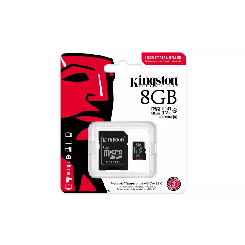 Kingston Technology 8GB microSDHC Industrial C10 A1 pSLC Card + SD Adapter
