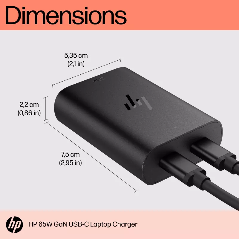 HP 65W GaN USB-C Laptop Charger, Laptop, Indoor, 65 W, 5,9,12,15,20 V, 65 W, Home