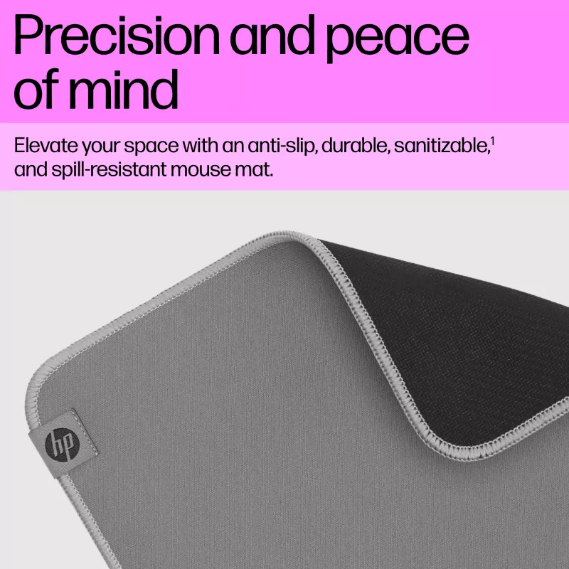 HP 100 Sanitizable Mouse Pad, Grey, Monochromatic, Polyester, Rubber