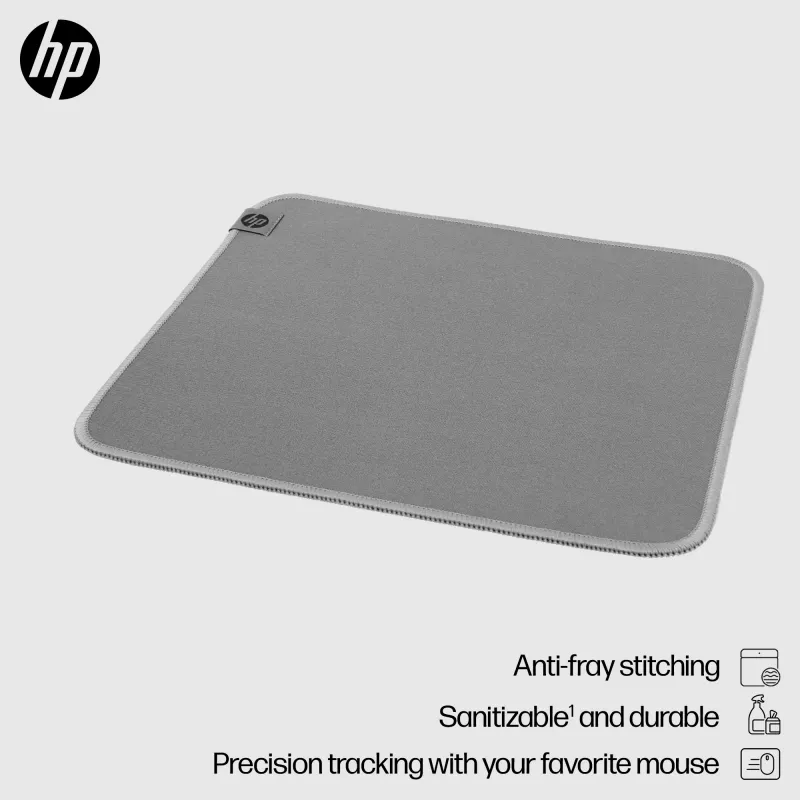 HP 100 Sanitizable Mouse Pad, Grey, Monochromatic, Polyester, Rubber
