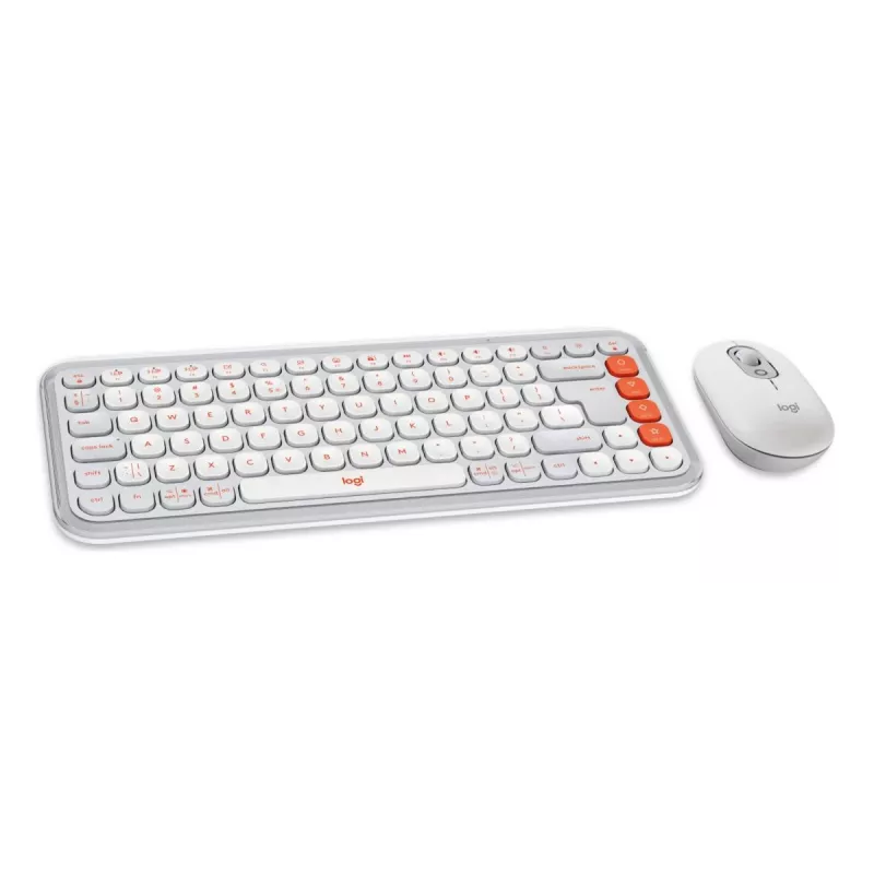 Logitech POP Icon Combo Keyboard Mouse Universal Bluetooth QWERTY US International Orange White