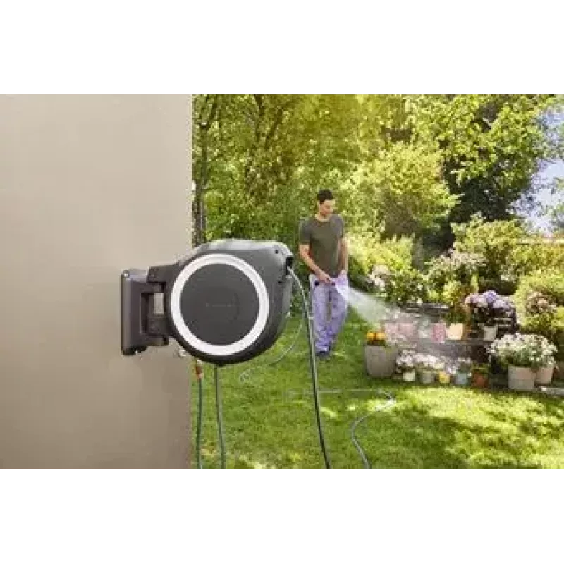 Wall-mounted reel Gardena RollUp Automatic Black Grey