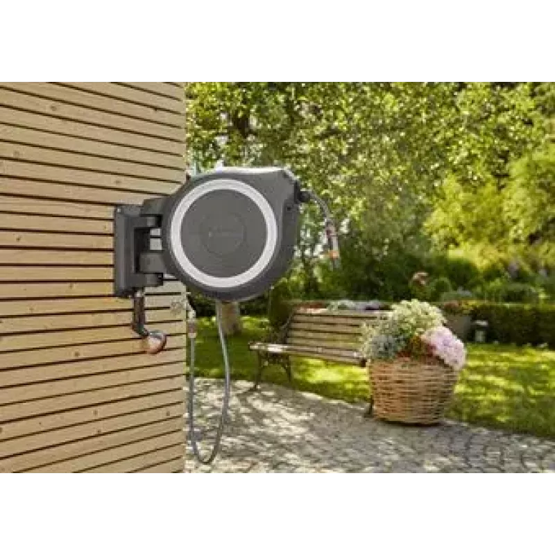 Wall-mounted reel Gardena RollUp Automatic Black Grey