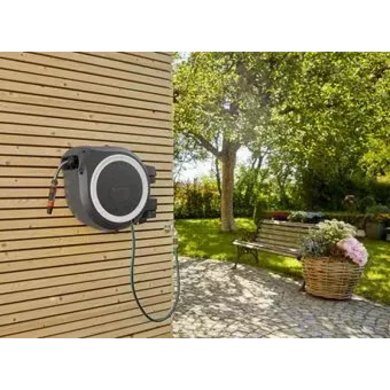 Wall-mounted reel Gardena RollUp Automatic Black Grey