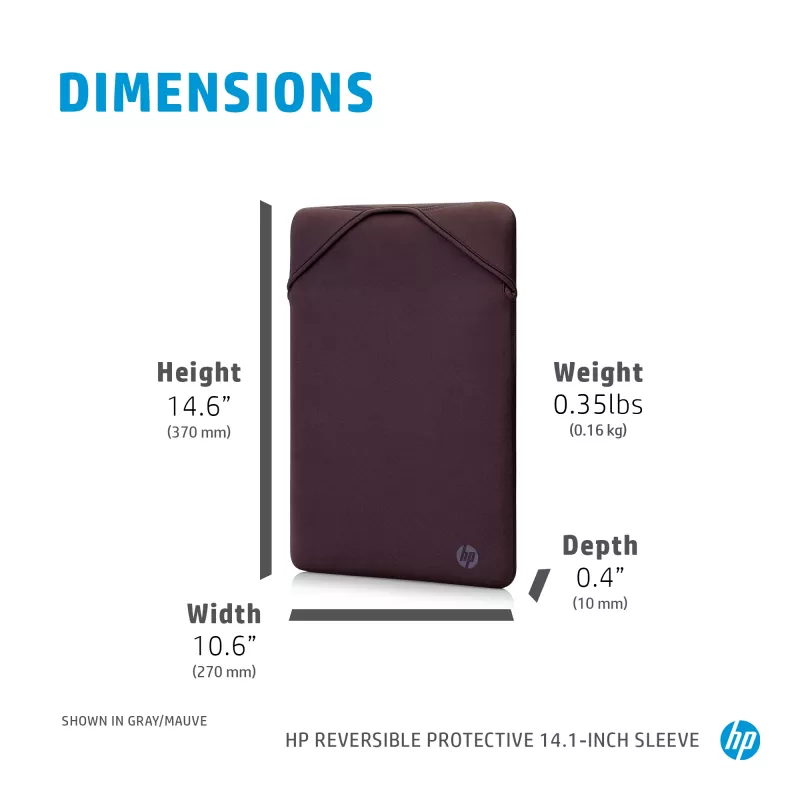 HP Reversible Protective 14.1-inch Silver Laptop Sleeve, Sleeve case, 160 g