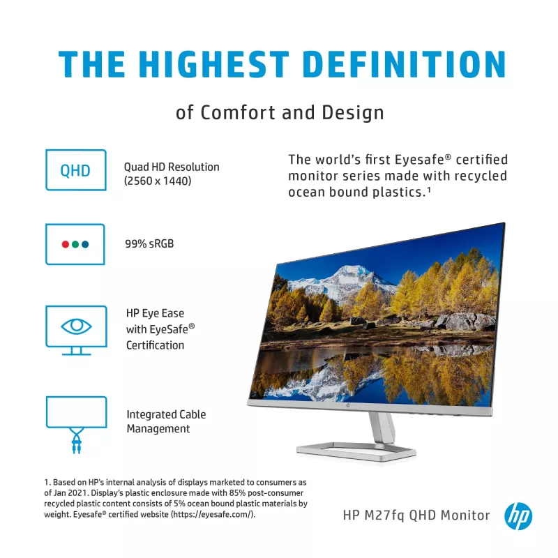Monitor HP M27fq 27 inch Quad HD 2560x1440 IPS LCD, 300 cd/m², 75 Hz, 5 ms, Silver