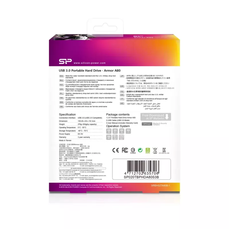 External Hard Drive Silicon Power 2TB USB 3.2 Armor A80