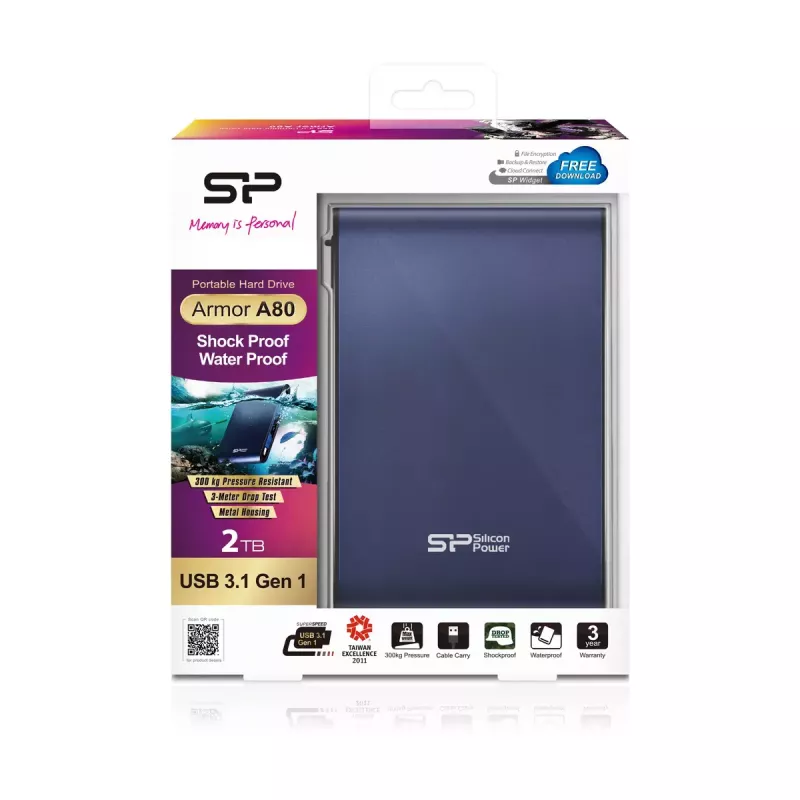 External Hard Drive Silicon Power 2TB USB 3.2 Armor A80