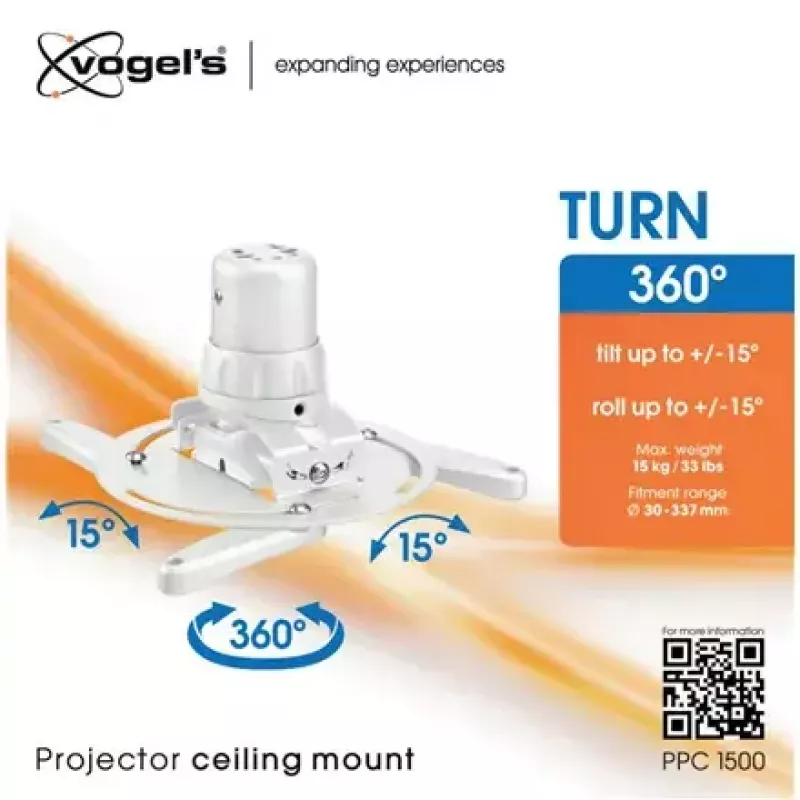 Ceiling projector mount Vogel's PPC1500 white — adjustable height, for easy installation