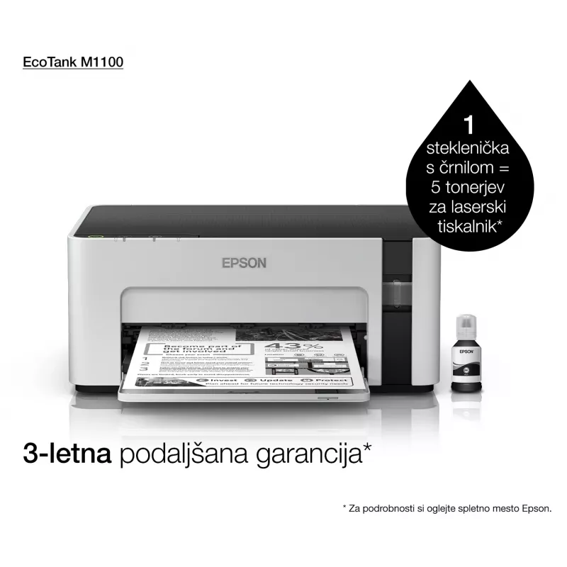 Epson EcoTank M1100 Monochrome Inkjet Printer A4 1440x720 DPI USB Grey/Black
