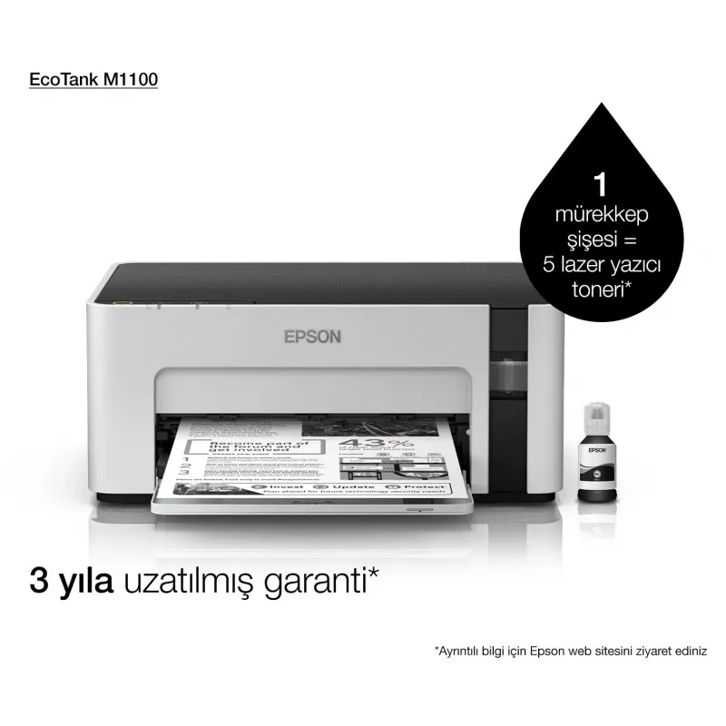 Epson EcoTank M1100 Monochrome Inkjet Printer A4 1440x720 DPI USB Grey/Black