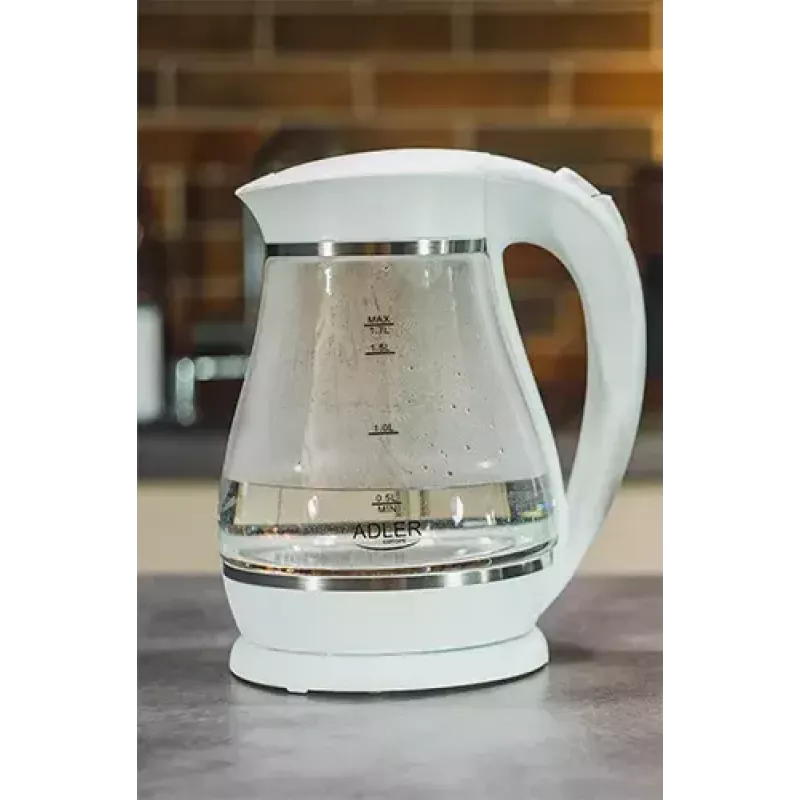 Electric kettle Adler 1.7 L 2200 W – glass housing, water level indicator, 360° base, auto power off