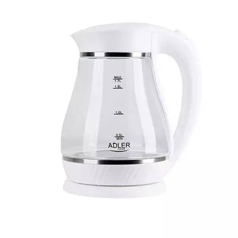 Electric kettle Adler 1.7 L 2200 W – glass housing, water level indicator, 360° base, auto power off