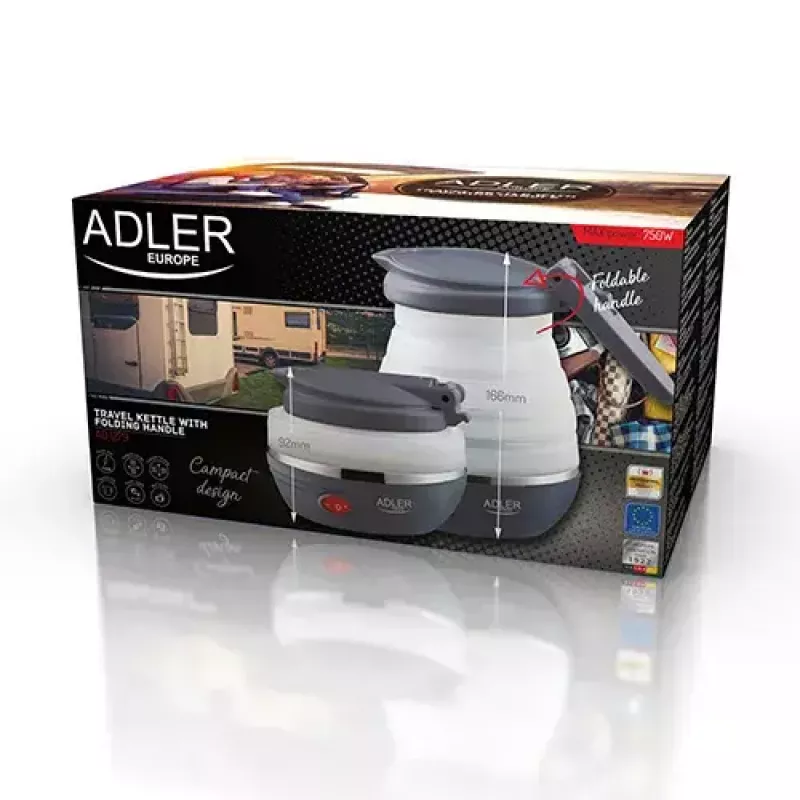 Electric kettle Adler AD 1279 — 0.6 L, 750 W, plastic housing, button control, indicator light