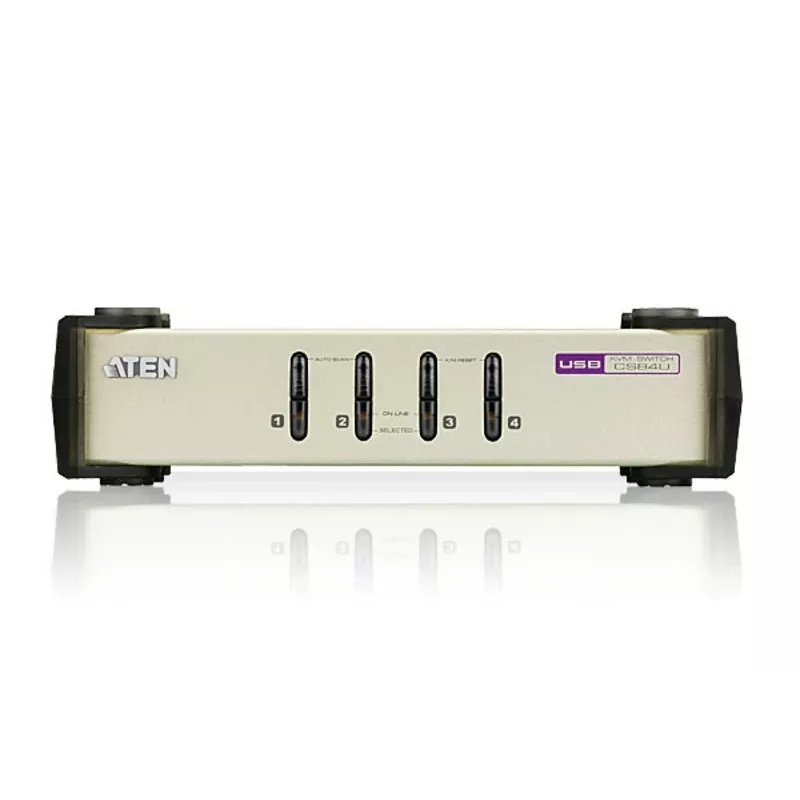 ATEN 4-Port USB - PS/2 VGA KVM Switch (KVM Cables included), 2048 x 1536 pixels, QXGA, 0.45 W, Black, Grey