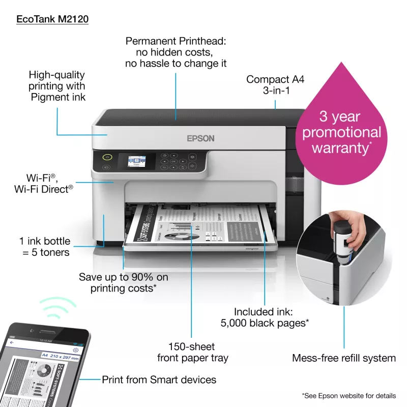 Epson EcoTank ET-M2120 Multifunction Monochrome Inkjet Printer