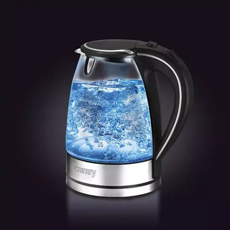 Electric kettle Camry CR 1290 — glass housing, 1.7 L capacity, 2000 W, adjustable temp, water level indicator