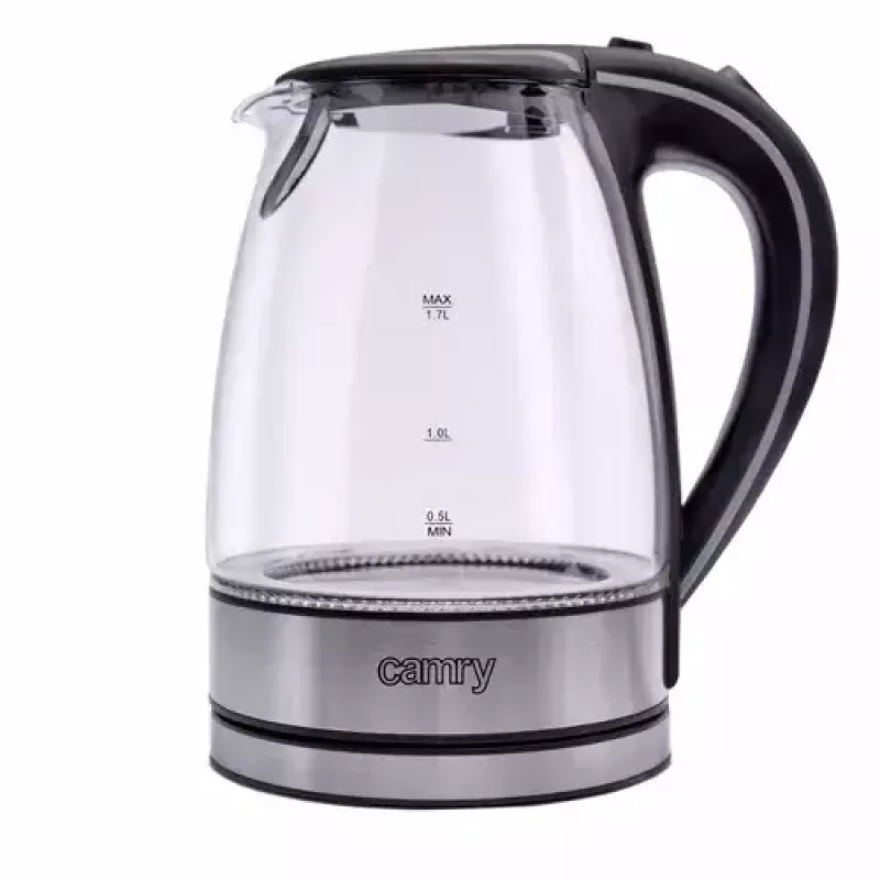 Electric kettle Camry CR 1290 — glass housing, 1.7 L capacity, 2000 W, adjustable temp, water level indicator