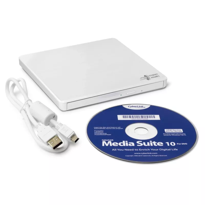 HITACHI-LG DATA STORAGE Slim Portable DVD-writer - Gp60nw60 - USB 2.0 - White
