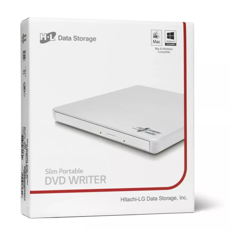 HITACHI-LG DATA STORAGE Slim Portable DVD-writer - Gp60nw60 - USB 2.0 - White