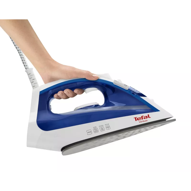 Steam iron Tefal Virtuo FV1711 — 1800 W, Durilium soleplate, 0.2 L tank, vertical steam, violet/white