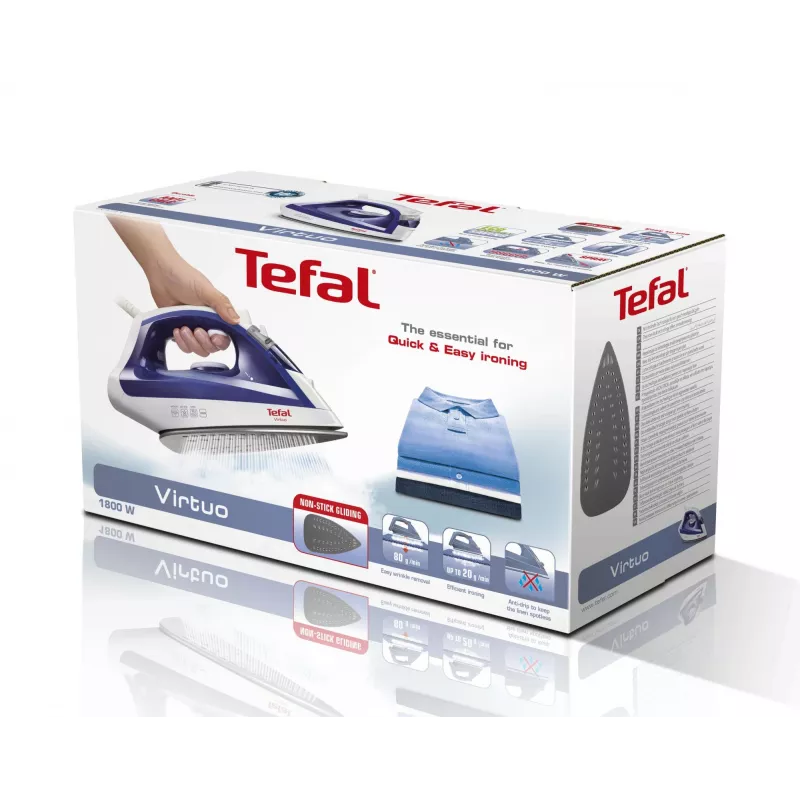 Steam iron Tefal Virtuo FV1711 — 1800 W, Durilium soleplate, 0.2 L tank, vertical steam, violet/white