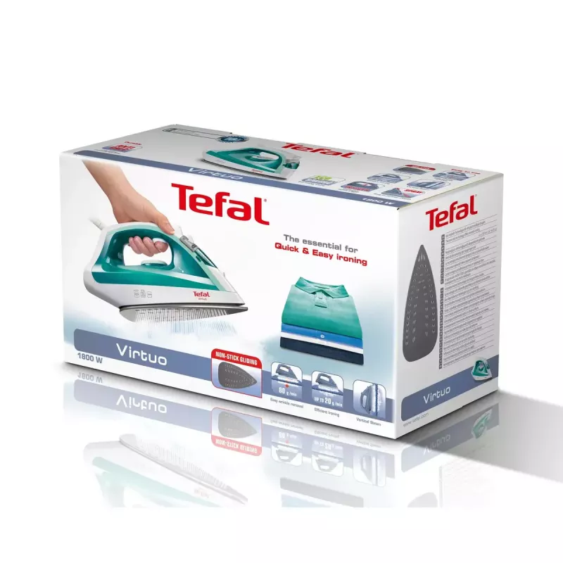 Steam iron Tefal Virtuo FV1710 — 1800 W, 80 g/min steam boost, vertical steam, green/white