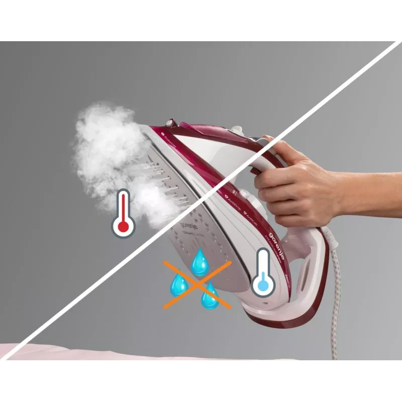 Gorenje SIH3000RBC Steam Iron, 3000 W, ceramic soleplate, 350 ml water tank, 40 g/min steam, 1.6 kg, Red/White