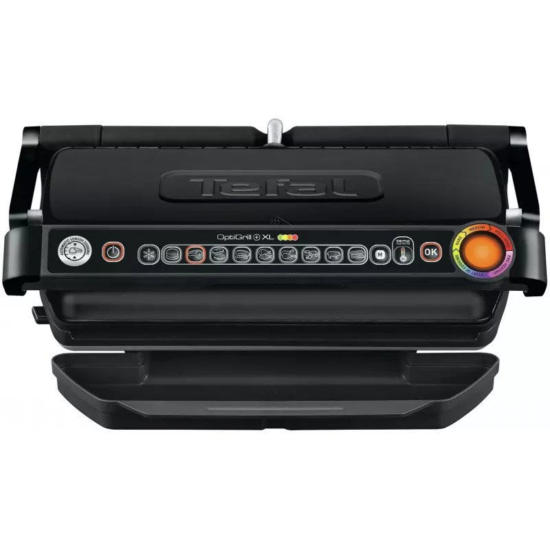 Contact grill Tefal GC7228 — contact grill, 800 cm² cooking surface, adjustable thermostat, black stainless steel