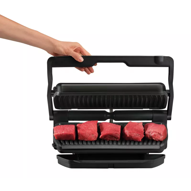 Contact grill Tefal GC7228 — contact grill, 800 cm² cooking surface, adjustable thermostat, black stainless steel