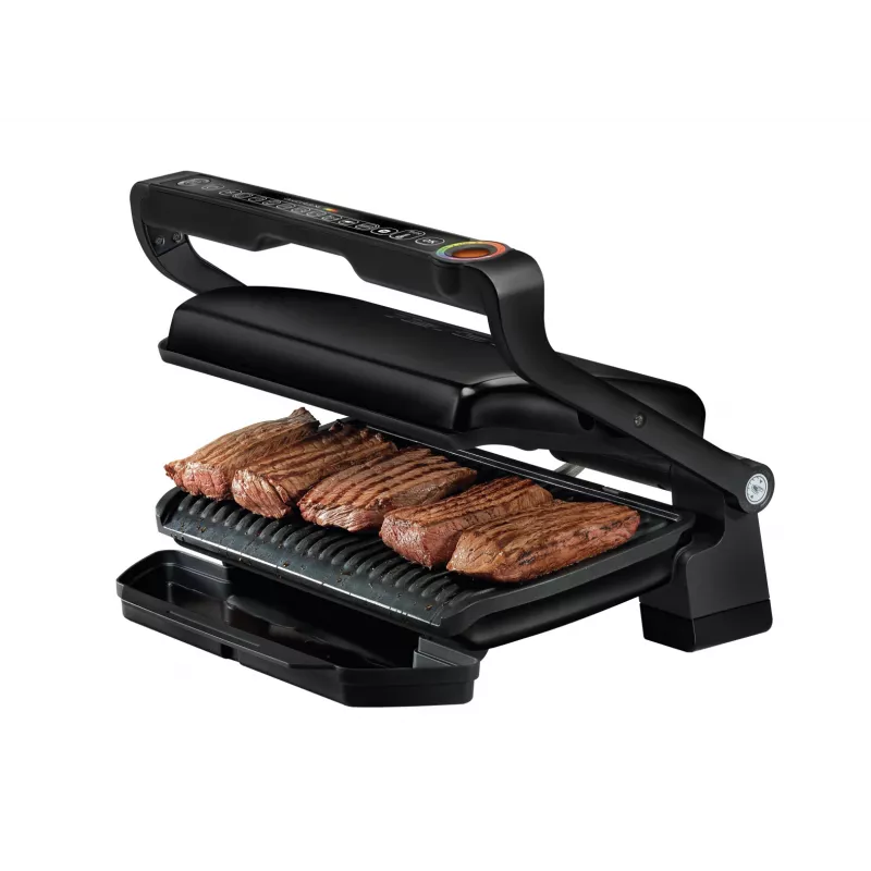 Contact grill Tefal GC7228 — contact grill, 800 cm² cooking surface, adjustable thermostat, black stainless steel