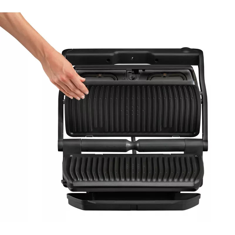 Contact grill Tefal GC7228 — contact grill, 800 cm² cooking surface, adjustable thermostat, black stainless steel