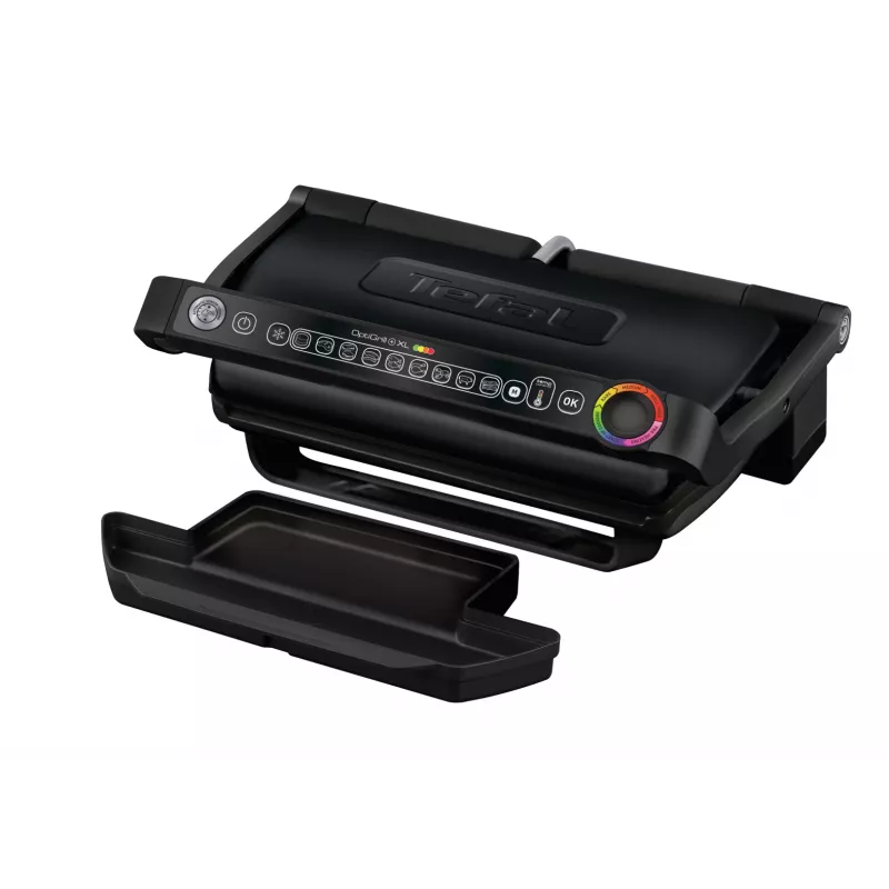 Contact grill Tefal GC7228 — contact grill, 800 cm² cooking surface, adjustable thermostat, black stainless steel