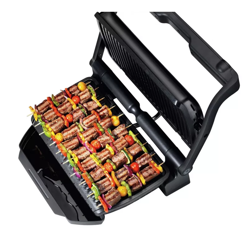 Contact grill Tefal GC7228 — contact grill, 800 cm² cooking surface, adjustable thermostat, black stainless steel