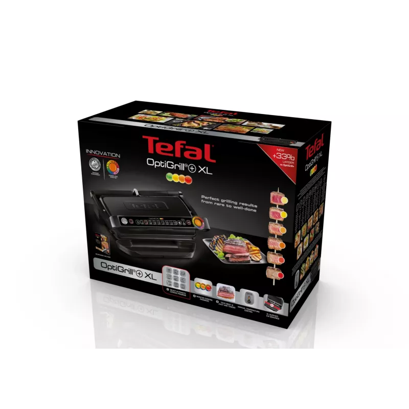 Contact grill Tefal GC7228 — contact grill, 800 cm² cooking surface, adjustable thermostat, black stainless steel