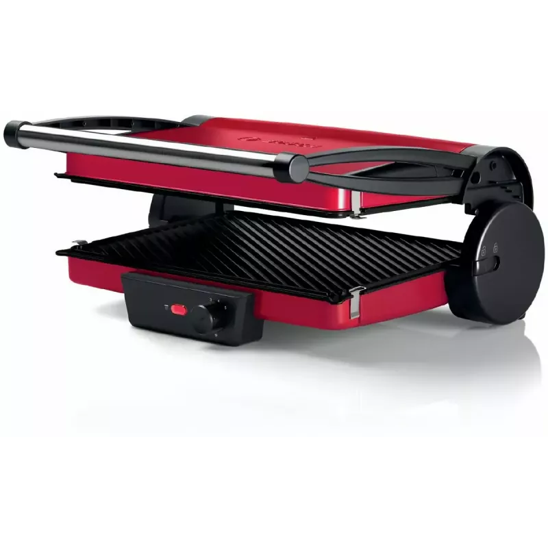 Contact Grill Bosch TCG4104 — 2000 W, rectangular, adjustable thermostat, cooking surface 328×238 mm, red