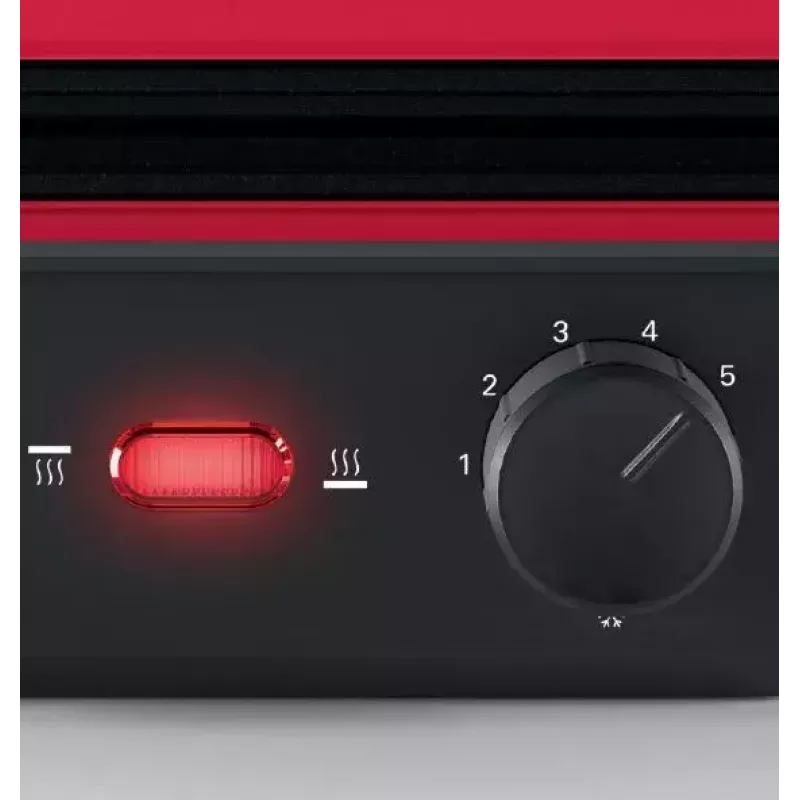 Contact Grill Bosch TCG4104 — 2000 W, rectangular, adjustable thermostat, cooking surface 328×238 mm, red