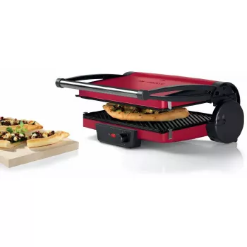 Contact Grill Bosch TCG4104 — 2000 W, rectangular, adjustable thermostat, cooking surface 328×238 mm, red