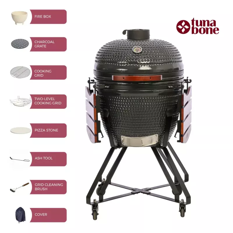 Kamado grill TUNABONE TunaBone Classic 23 inch (Size L) ceramic-style charcoal grill, 23 inch cooking diameter, dark grey